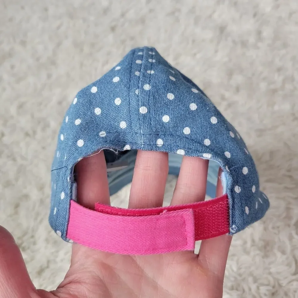 Disney Minnie Mouse Denim Blue White Polka Dot Girls Adjustable Baseball Cap Hat